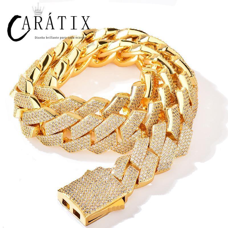 CARÁTIX Hip Hop 20mm 4-Row Rhombus Cuban Link Chain Necklace – Iced Out CZ Jewelry for Men & Women - CaratixJewelry